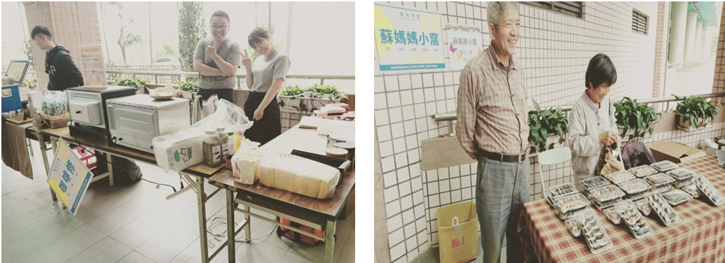 (左圖)農夫市集：燕巢學生熱情參與活動 / (右圖)農夫市集：在地燕巢攤商銷售自產產品