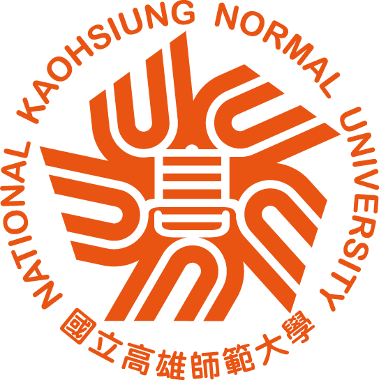 高師大形象-中央為高師大圖騰，外圍環狀以「國立高雄師範大學NATIONAL KAOHSIUNG NORMAL UNIVERSITY」環繞